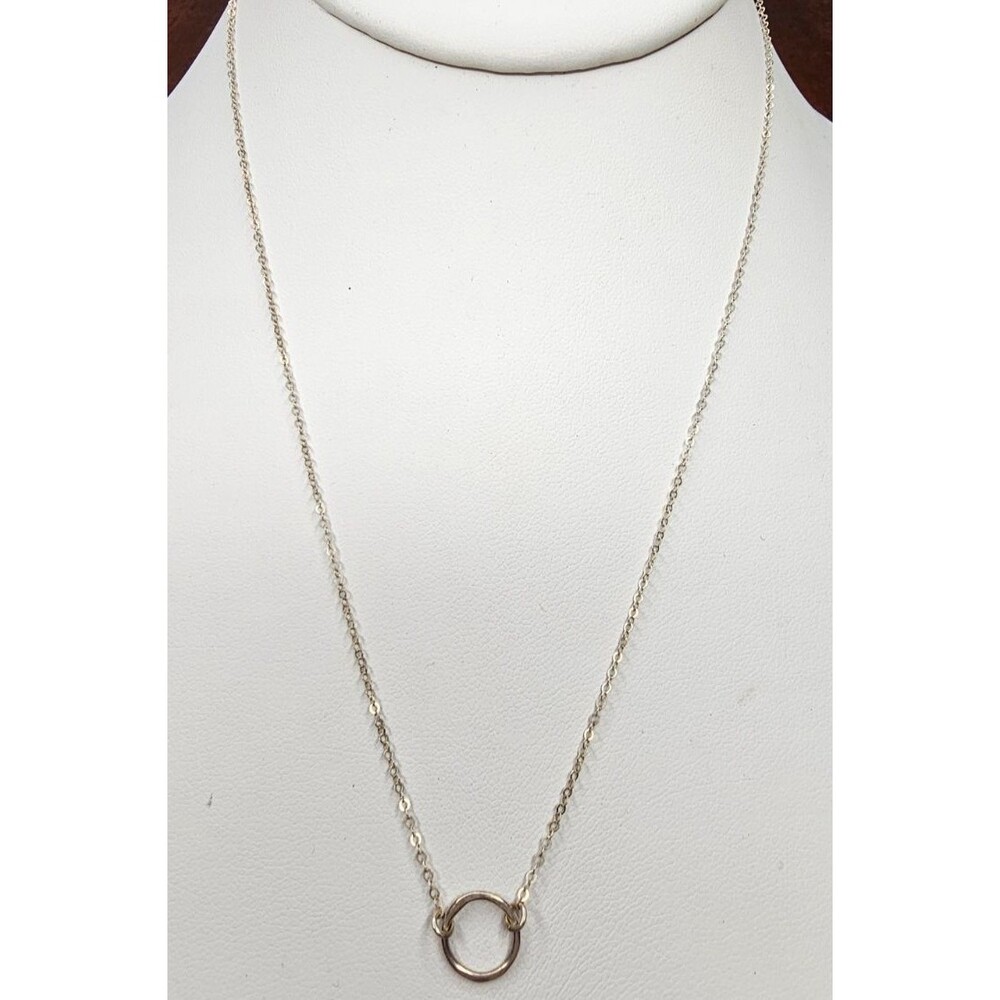 925 Silver Dainty Hammered Circle Pendant Necklace 17"L - Picture 1 of 4